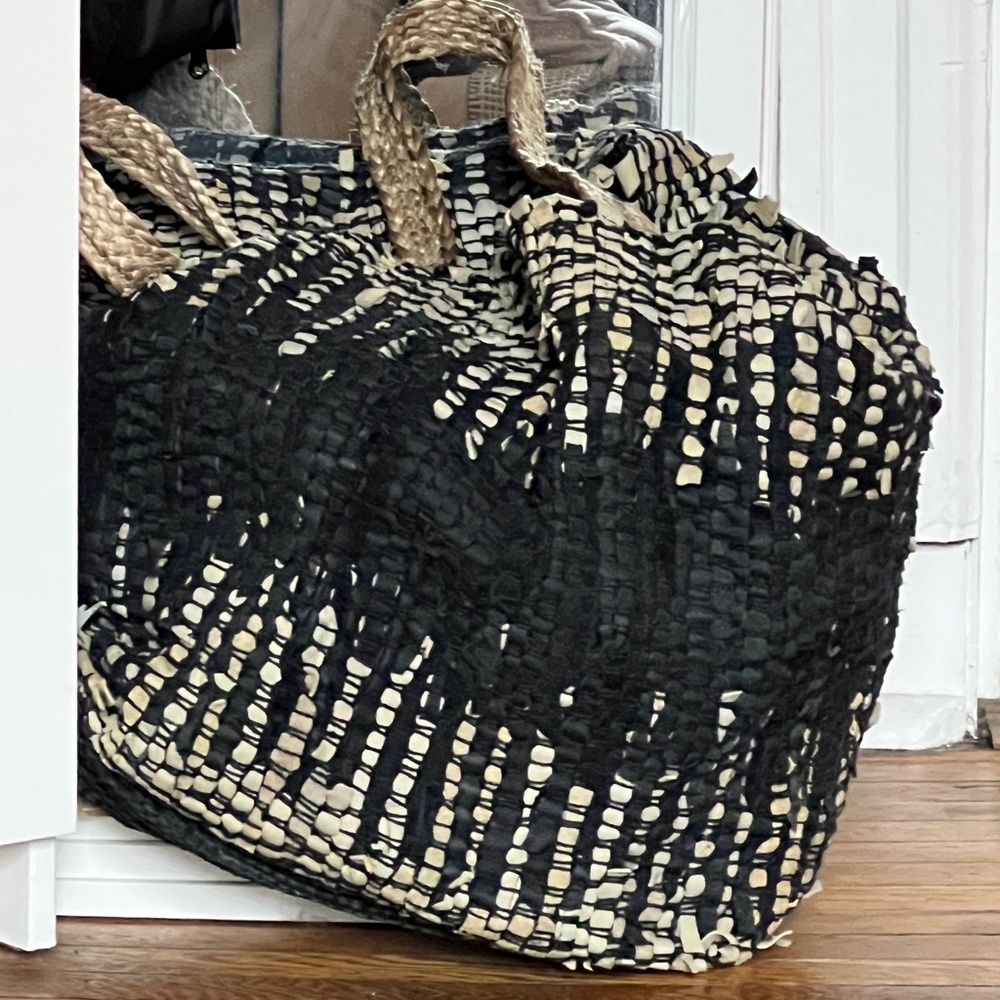 Vintage Black and Cream Woven Tote